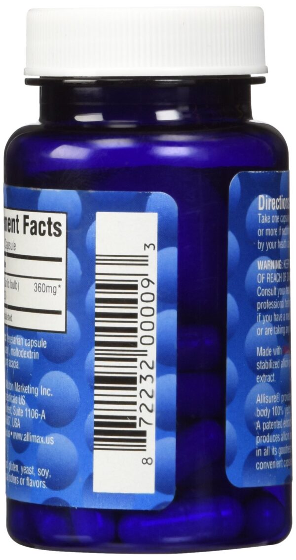 Etiqueta con información nutricional cápsulas Alliultra 360mg