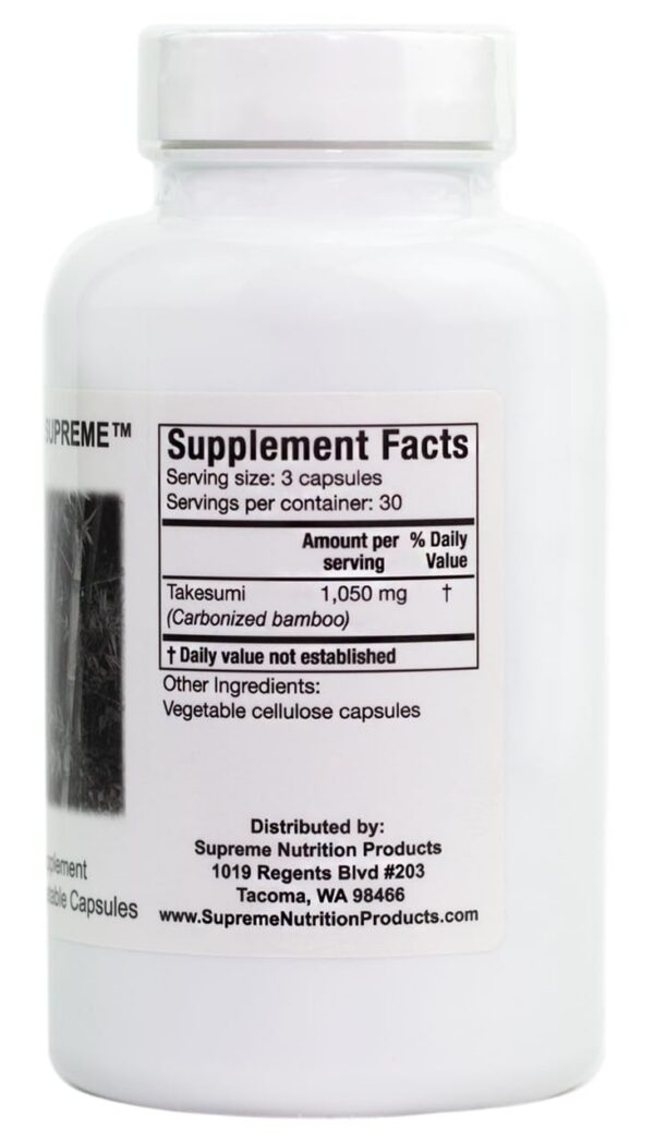 Etiqueta con información nutricional carbón activado Takesumi