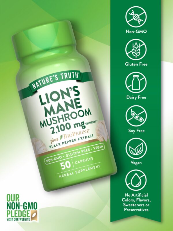 Etiqueta informativa de cápsulas Lion's Mane Nature's Truth