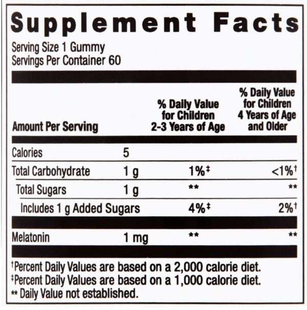 Etiqueta informativa gomitas melatonina niños Spring Valley