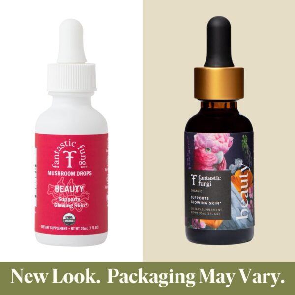 Etiqueta con ingredientes del elixir de belleza de hongos