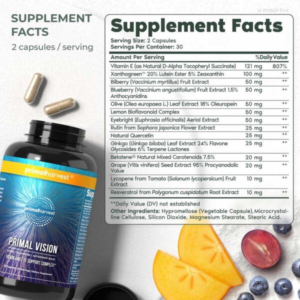 Etiqueta con ingredientes luteína y zeaxantina