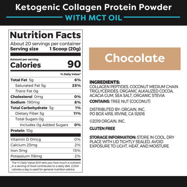 Etiqueta de ingredientes Orgain Chocolate Keto Colágeno