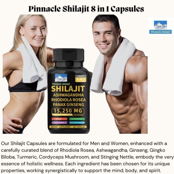 Etiqueta con ingredientes PINNACLE SHILAJIT cápsulas adaptógenos