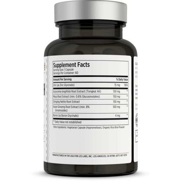 Etiqueta con ingredientes del suplemento LES Labs Male Health