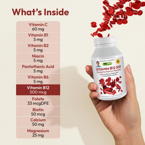 Etiqueta del producto andrew lessman vitamina b12 180 cápsulas