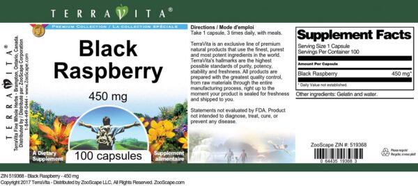 Etiqueta con instrucciones y origen frambuesa negra TerraVita