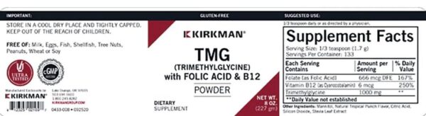 Etiqueta Kirkman polvo TMG ácido fólico B12