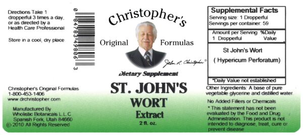 Etiqueta lateral extracto hierba San Juan Dr. Christopher 2oz