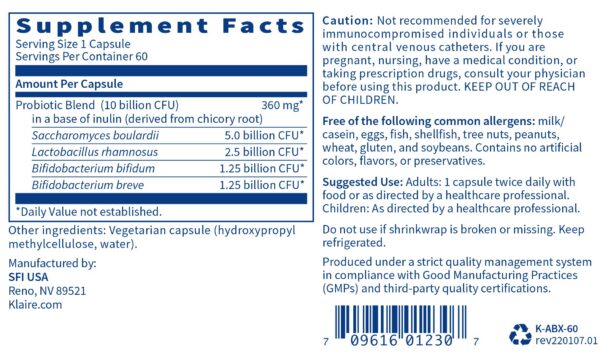 Version 1.0.0 Etiqueta lateral Klaire Labs ABX Support detalles y beneficios