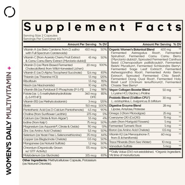 Etiqueta lateral multivitamínico Codeage mujer 120 cápsulas