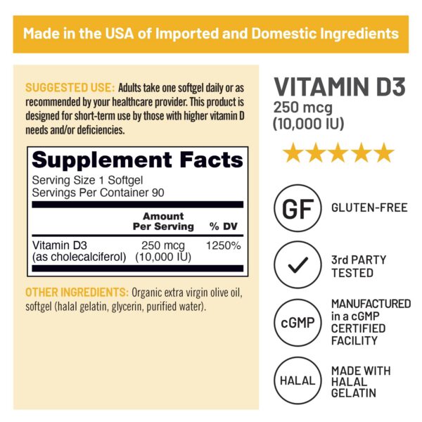 Etiqueta lateral NatureWise Vitamina D3 10,000 UI