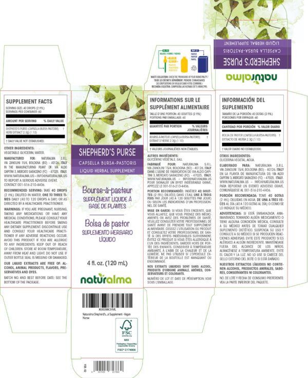 Etiqueta lateral tintura bolsa de pastor Naturalma 4 oz
