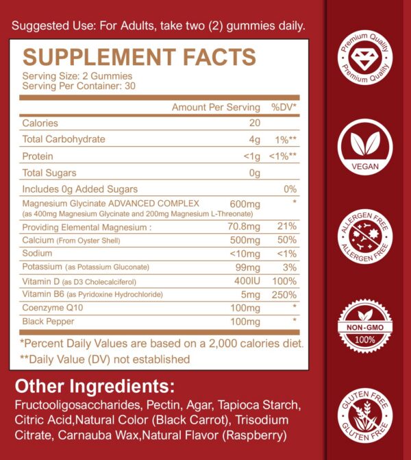Etiqueta de gomitas magnesio glicinato frambuesa