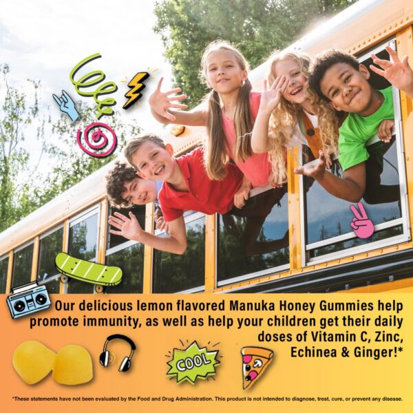 Etiqueta con miel de Manuka y vitaminas