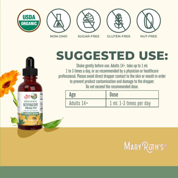 Etiqueta MaryRuth Organics gotas naturales para salud pulmonar