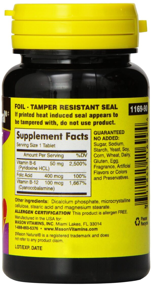 Etiqueta Mason Natural corazón ácido fólico y vitaminas B