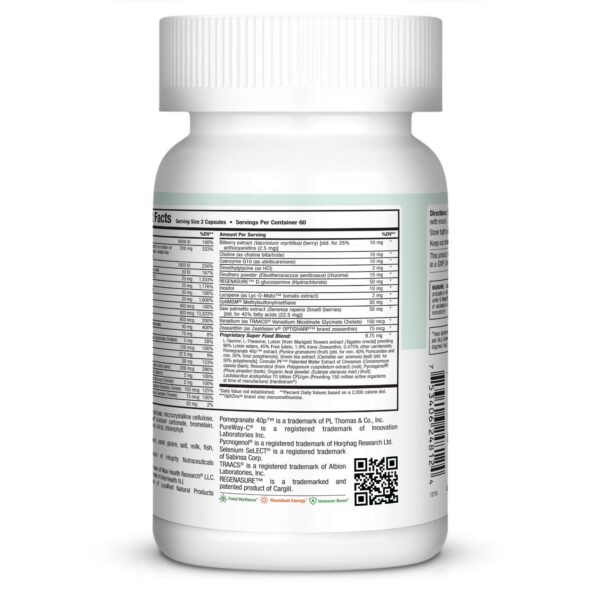 Etiqueta de Maxi Health Longevity mostrando ingredientes