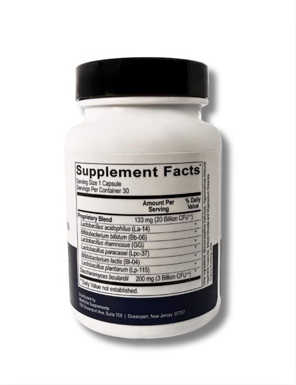 Version 1.0.0 Etiqueta frontal MediProbiotic con cepas probióticas y beneficios