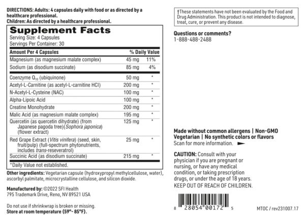 Etiqueta frontal de Mitothera cápsulas para energía Klaire Labs