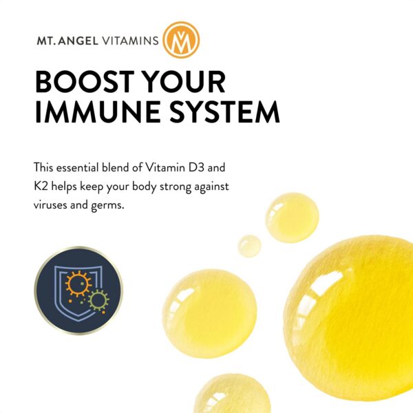 Etiqueta de Mt. Angel Vitaminas D3 y K2 5000 UI