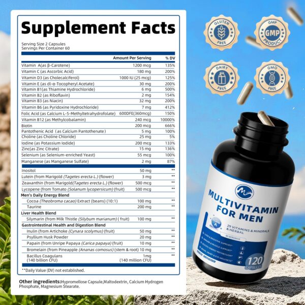 Etiqueta multivitamínico hombres M inch vitaminas minerales