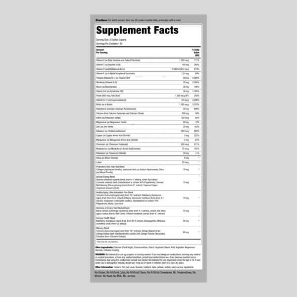 Etiqueta de suplemento multivitamínico para mujeres 50 plus Piping Rock