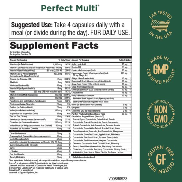 Version 1.0.0 Etiqueta frontal del multivitamínico Perfect Multi de Purity Products