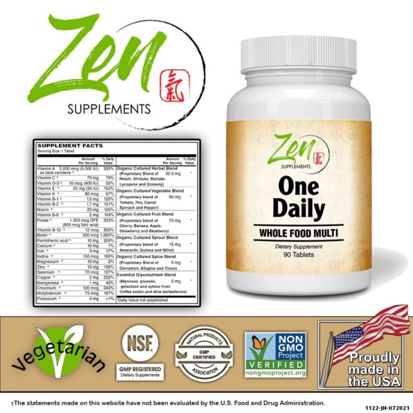 Version 1.0.0 Etiqueta multivitamínico Zen Supplements 90 tabletas para hombres y mujeres