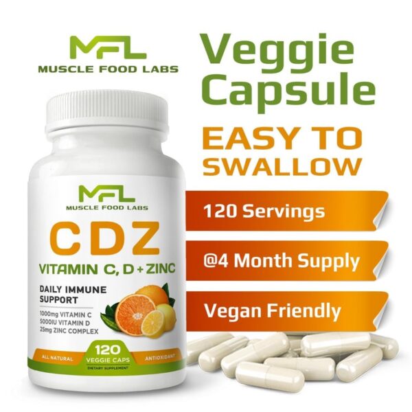 Etiqueta MUSCLE FOOD LABS suplemento Vitamina C D3 Zinc