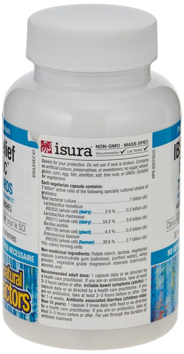 Detalles del etiquetado probiótico Natural Factors IBS Relief Biotic
