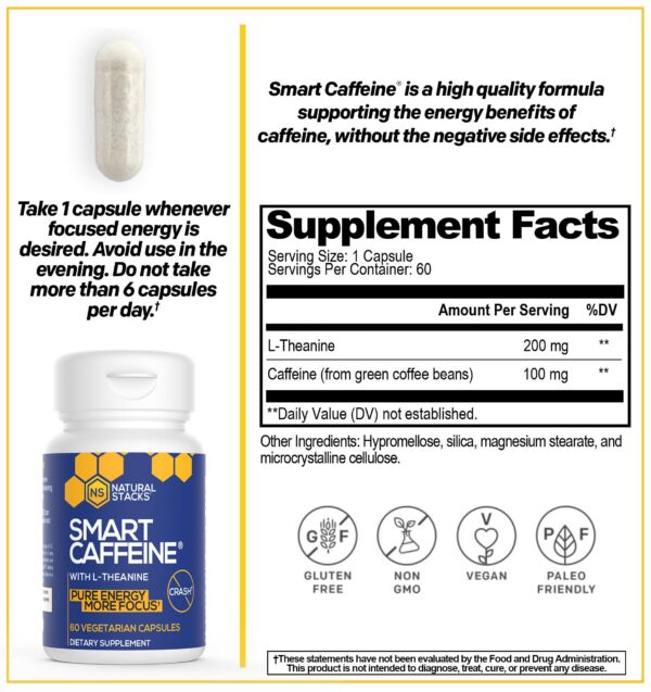 Etiqueta Natural Stacks cafeína 100mg L-teanina 200mg