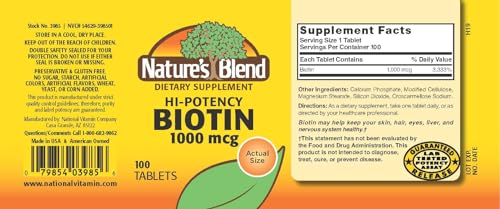 Etiqueta Nature's Blend Biotina 100 tabletas