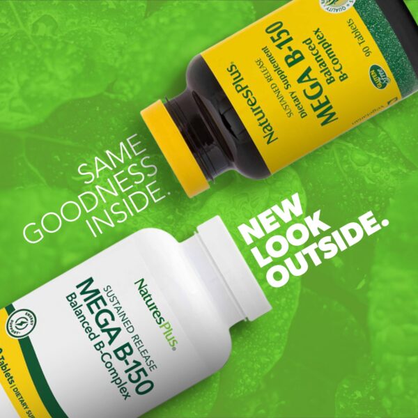 Etiqueta Natures Plus Mega B-150 complejo B vista frontal