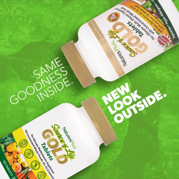 Etiqueta Natures Plus Source of Life Gold multivitaminas 180 tabletas