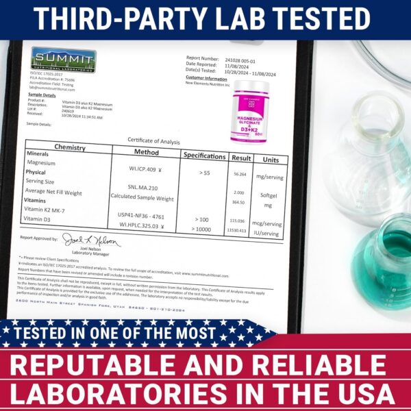 Etiqueta de suplemento magnesio glicinato con D3 y K2