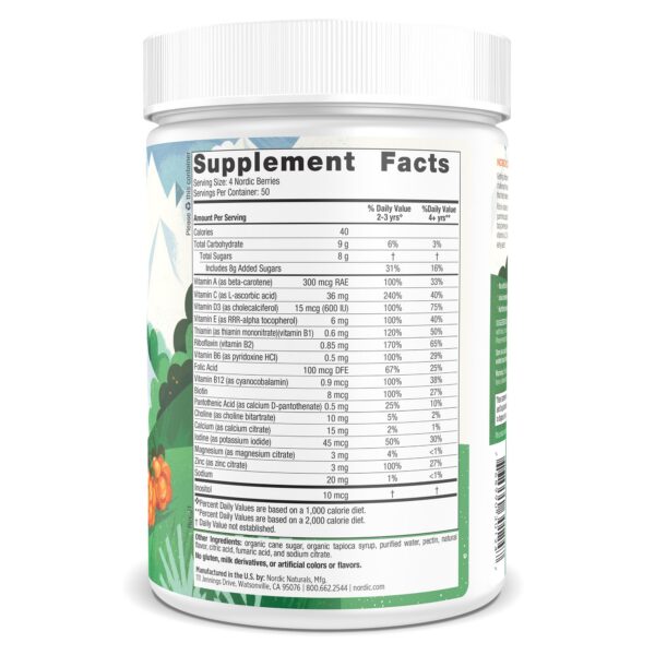 Etiqueta trasera Nordic Naturals Nordic Berries ingredientes y beneficios