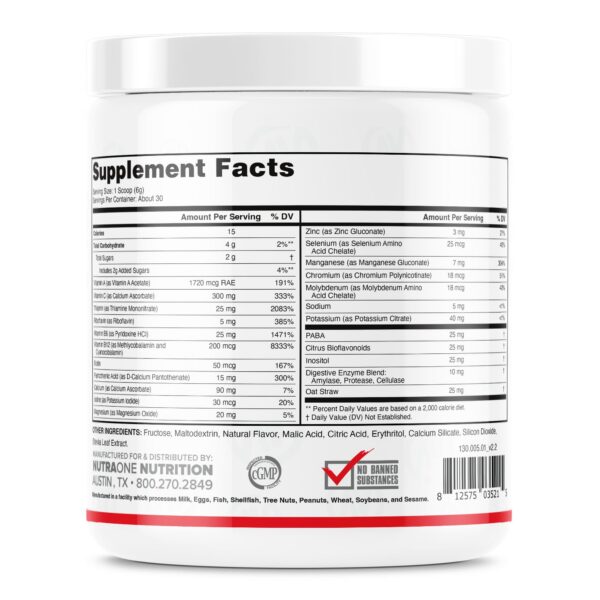 Etiqueta NutraOne Vitality Vitamin Powder