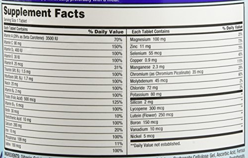 Etiqueta nutricional multivitamínico Kirkland Signature