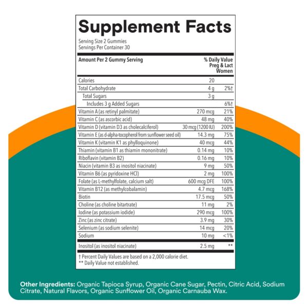 Etiqueta nutricional SmartyPants vitaminas prenatales gomitas