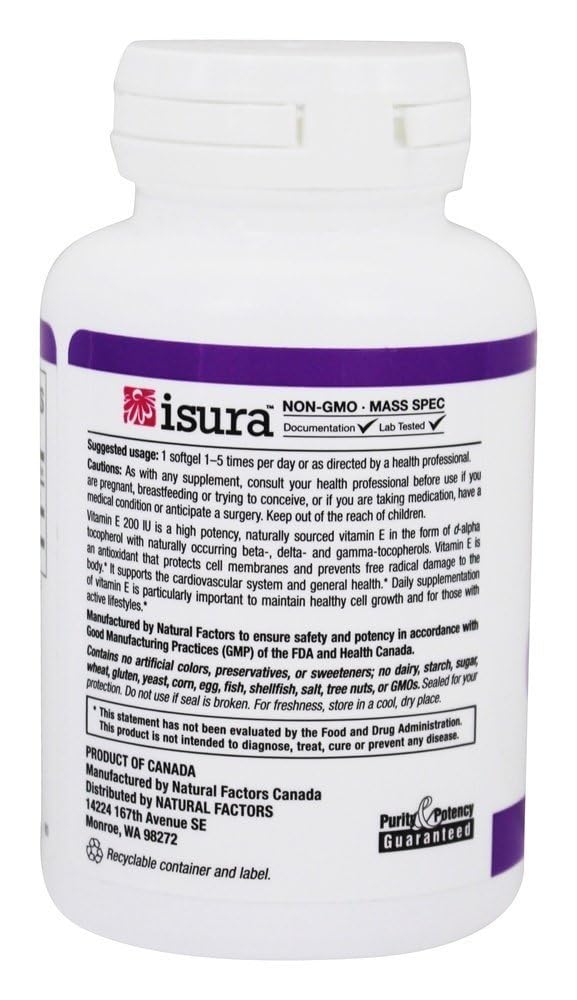 Etiqueta nutricional vitamina E Natural Factors