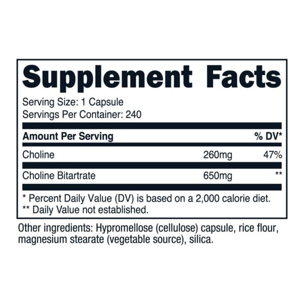 Etiqueta frontal Nutricost Colina Bitartrato 650mg apoyo cerebral