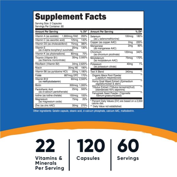 Etiqueta Nutricost multivitamínico salud masculina vitaminas