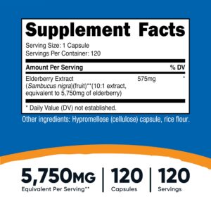 Saúco negro Nutricost suplemento sin gluten Non-GMO 120 cápsulas