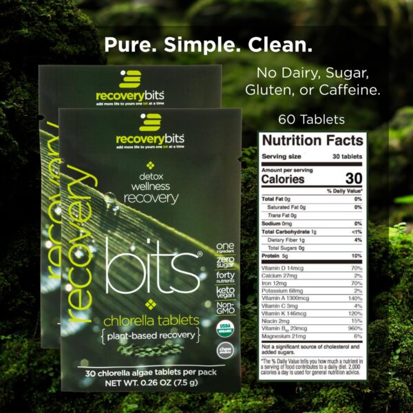 Etiqueta nutrientes tabletas orgánicas RECOVERYbits chlorella