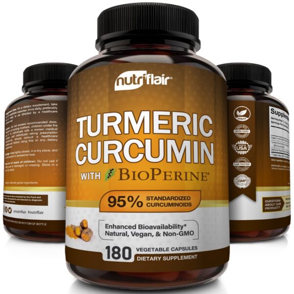 Etiqueta botella supplemento NutriFlair cúrcuma curcumina