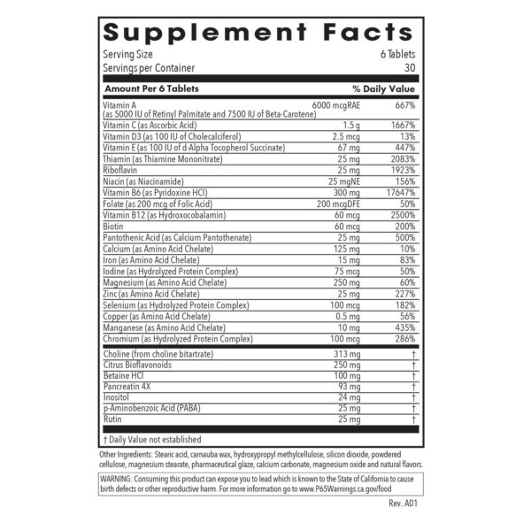 Etiqueta de Optivite PMT mostrando ingredientes