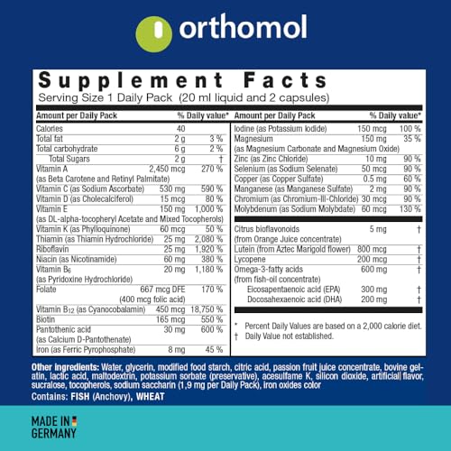 Etiqueta frontal Orthomol Vital M vitaminas para hombres