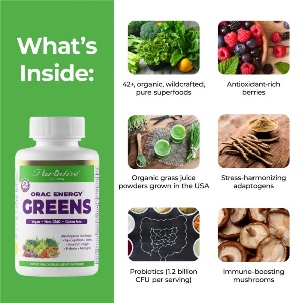 Etiqueta cápsulas Paradise Herbs energía ORAC superalimentos