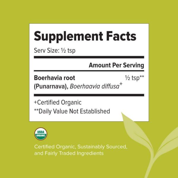 Version 1.0.0 Etiqueta de polvo ayurvédico orgánico Punarnava